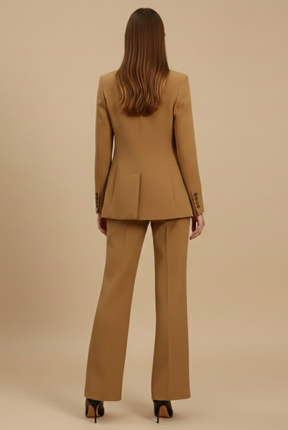 Dames Getailleerd Drie-Delig Set – Blazer met Knopen, Vest en Flared Broek voor Formele Gelegenheden