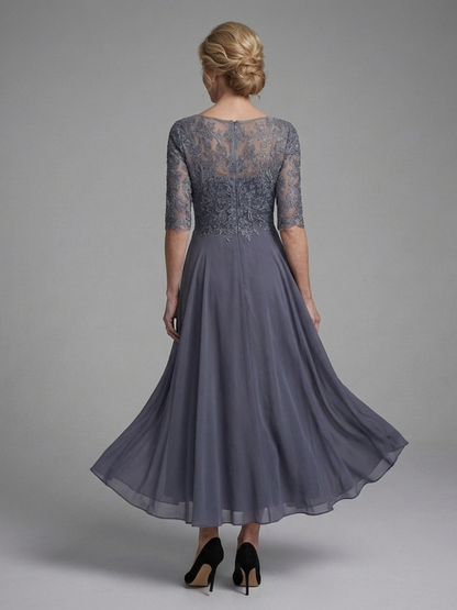 Dames Midi Jurk Kanten Bodice met Sheer Mouwen