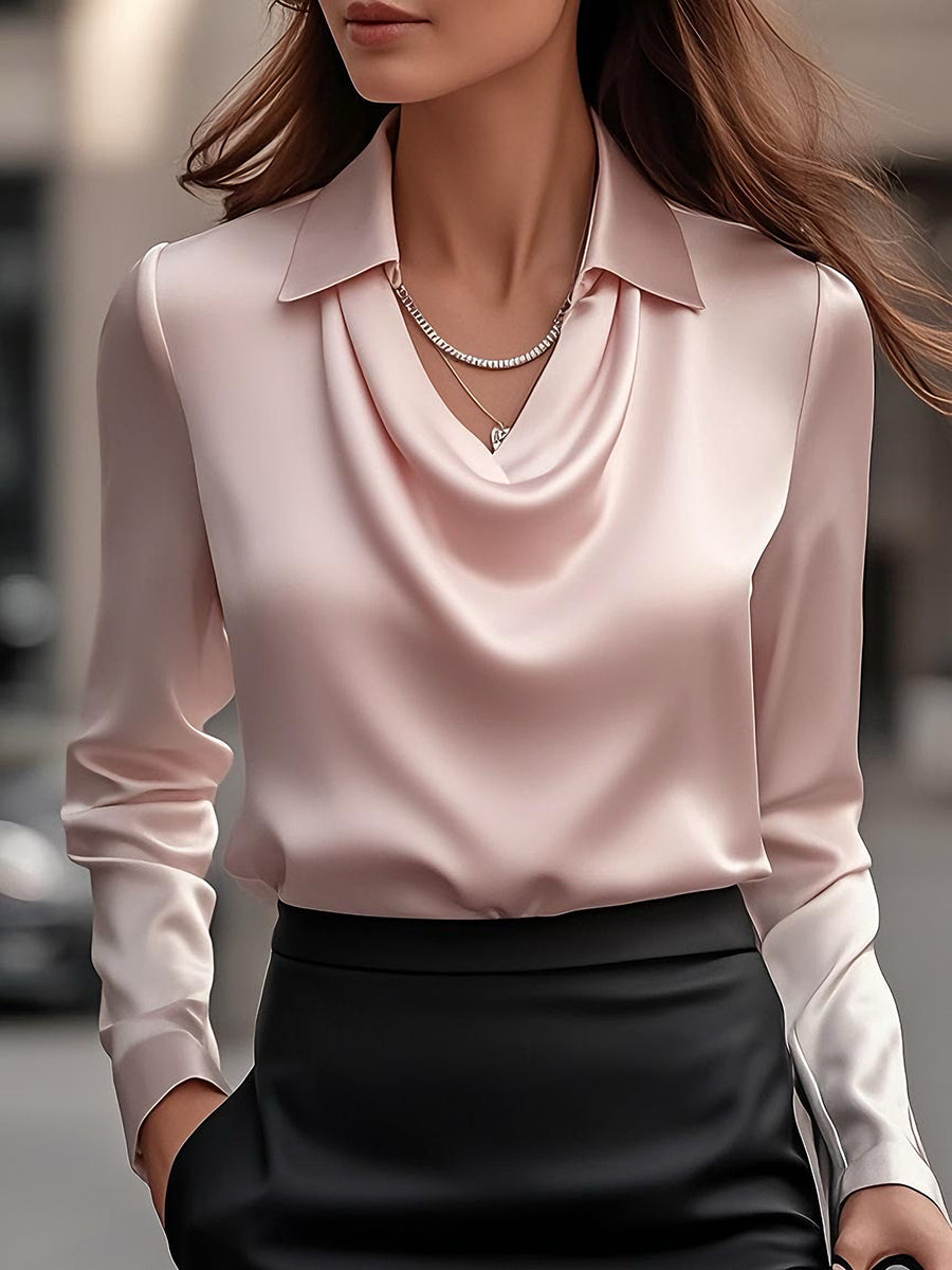 Dames Getailleerde Blouse – Met Draped Halslijn, Geschikt voor Werk en Dagelijks Gebruik