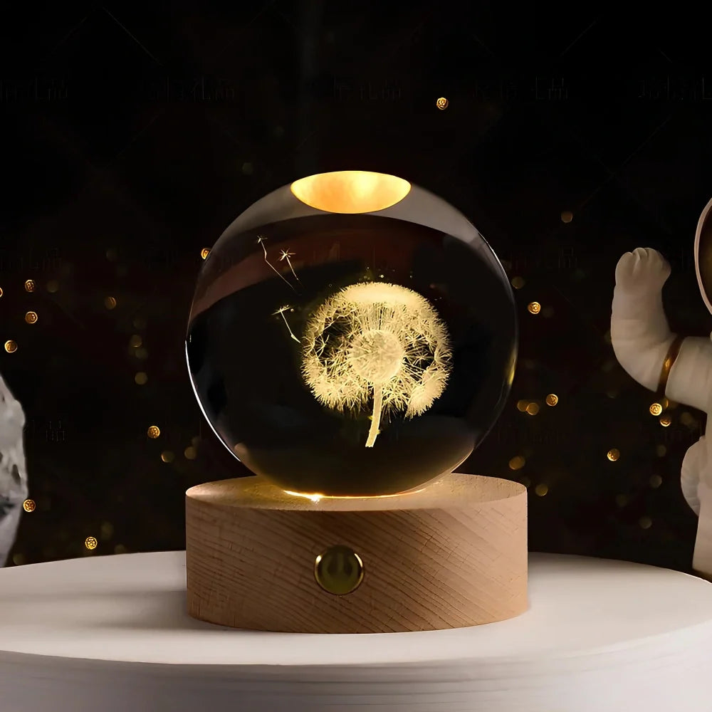 Lichtgevende Kristallen Bol met 3D Gravure Nachtlampje