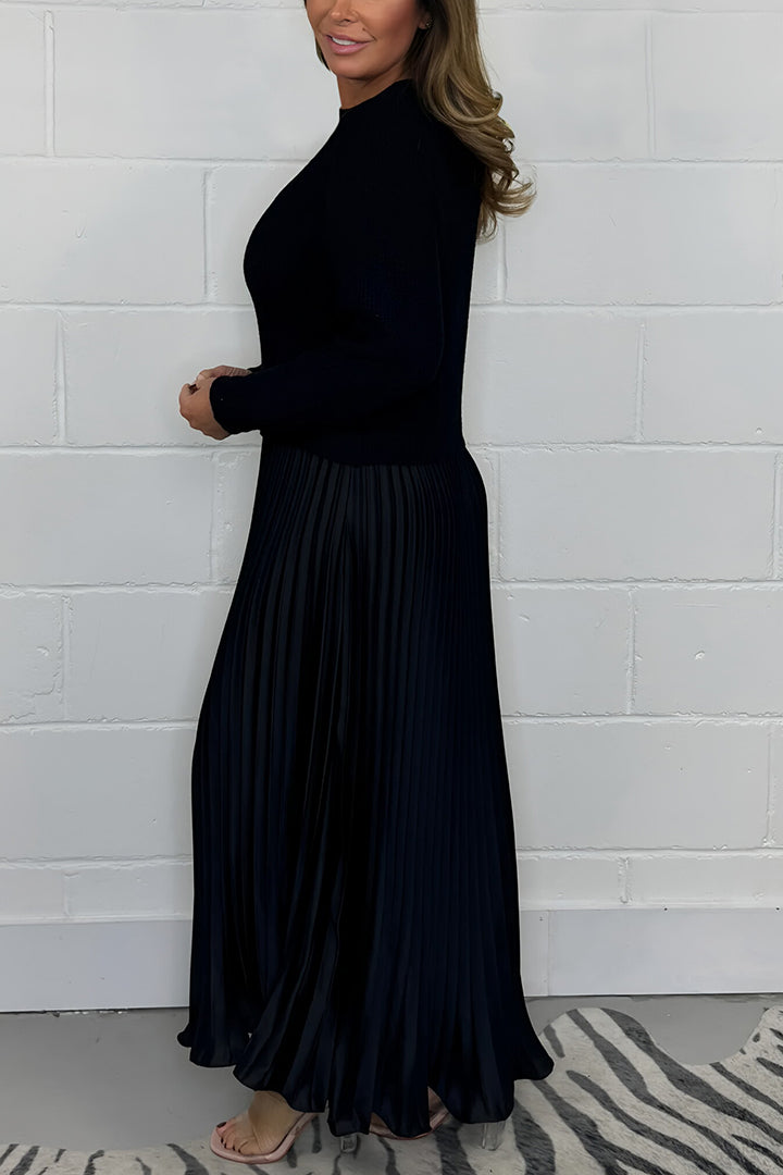 Dames Midi Jurk met Gebreide Top en Plooirok