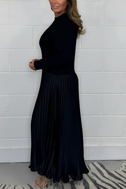 Dames Midi Jurk met Gebreide Top en Plooirok