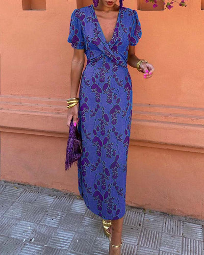 Deva - Bloemenprint Jurk met V-hals