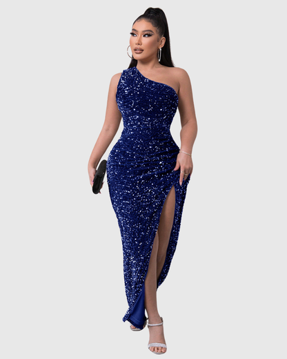 Dames Avondjurk met Pailletten One-Shoulder en Split