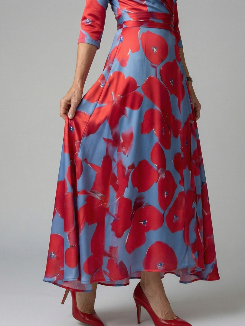 Dames Midi Jurk met Wikkelhals en Bloemenprint