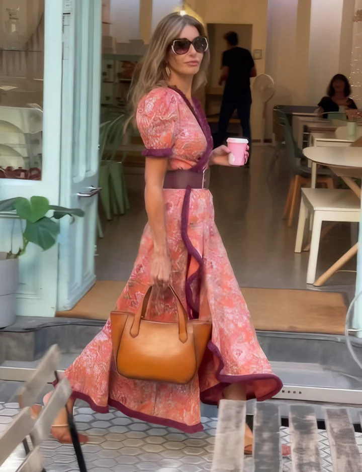 Dames Bloemenjurk Maxi met V-hals, Strikceintuur en Split