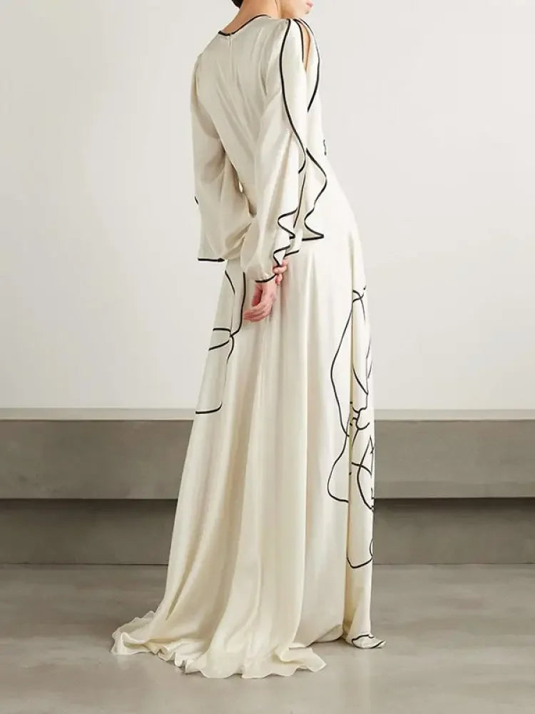 Eline - Elegante Avondjurk met Gerimpelde Mouwen en Bloemenprint