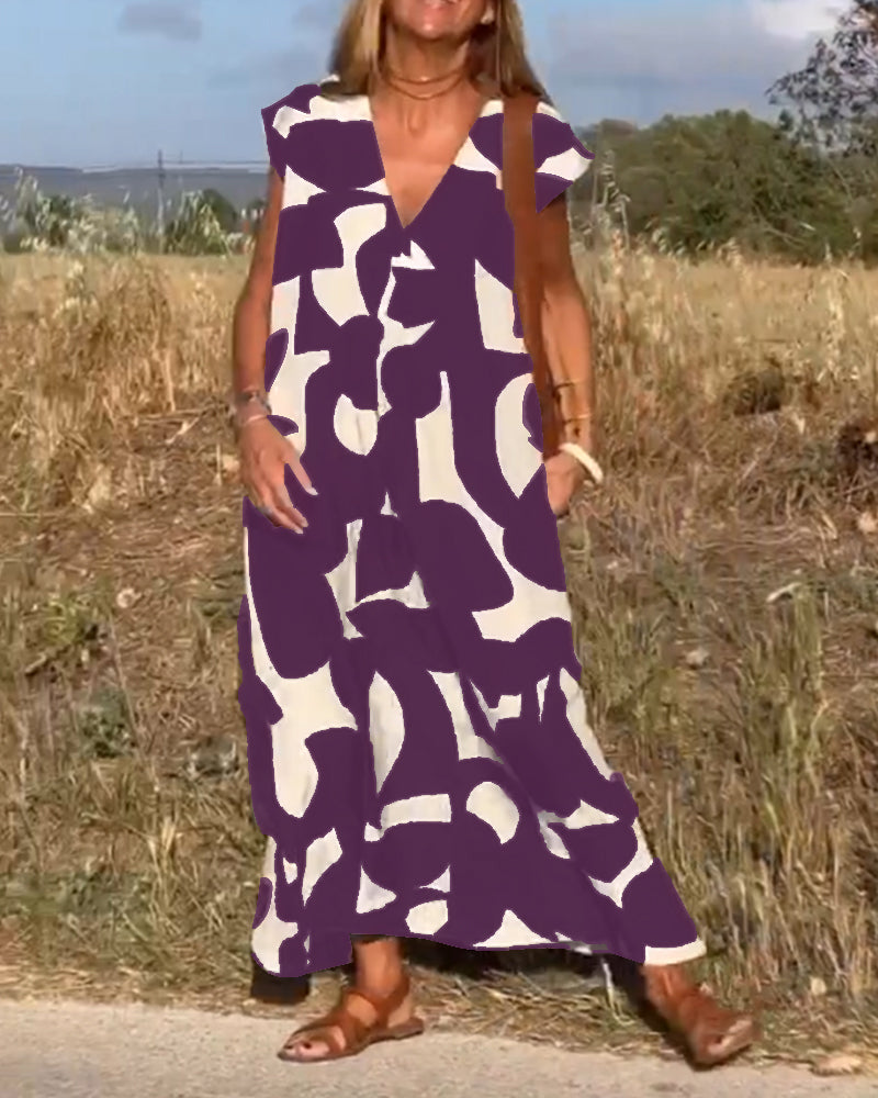 Sophie - V-hals Geprinte Maxi Jurk
