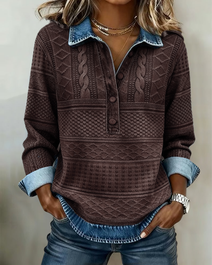 Dames Oversized Sweatshirt – Met Halve Knopen en Kraag, Geschikt voor Casual Gebruik