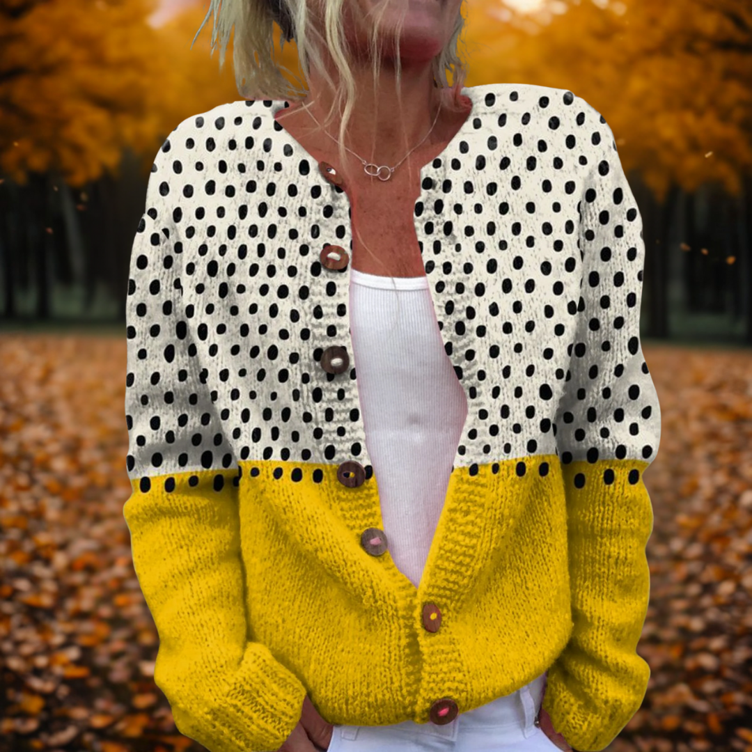 Dames Vest met Polka Dot Print – Gebreid Open Vest