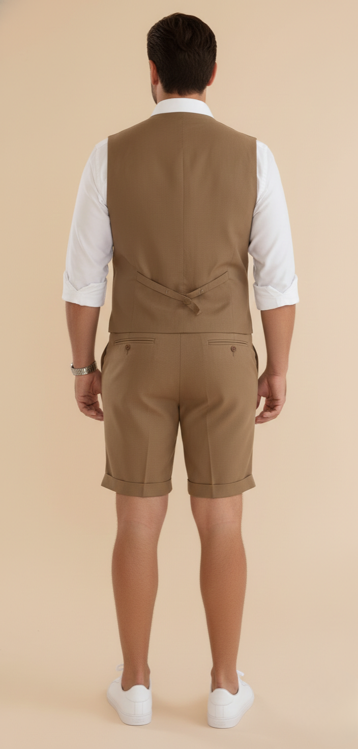 Heren Slim Fit Set – V-hals, Knopen, Korte Broek, Geschikt voor Zomer en Casual Gebruik