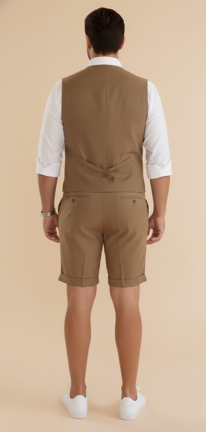 Heren Slim Fit Set – V-hals, Knopen, Korte Broek, Geschikt voor Zomer en Casual Gebruik