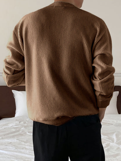 Heren Ribgebreide Crew-Neck Trui met Losse Pasvorm