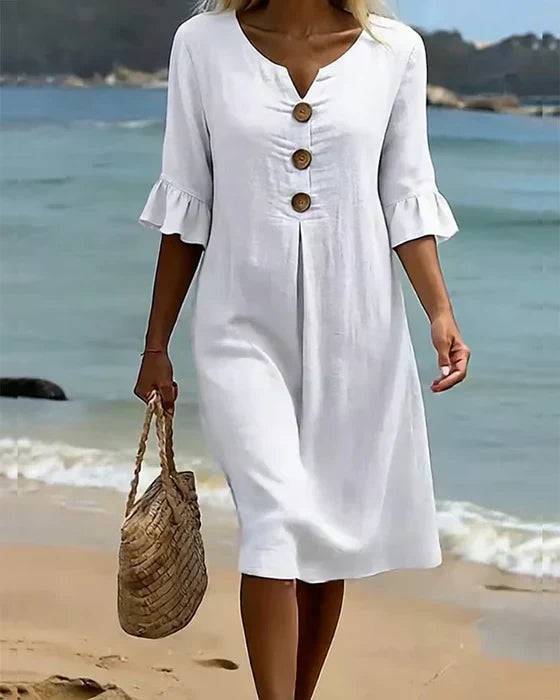 Dames Zomerjurk met Knoopsluiting en Losse Pasvorm