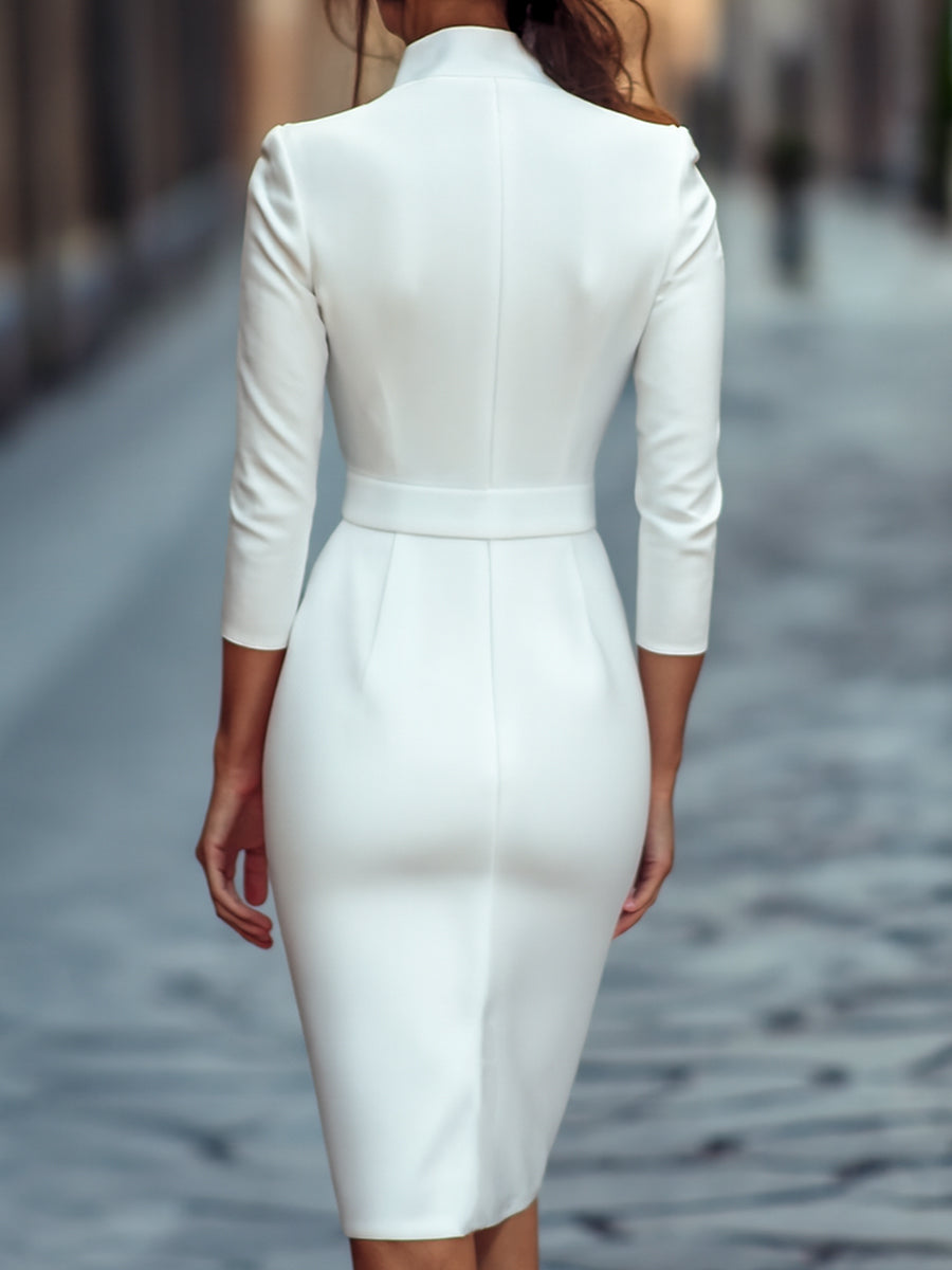 Dames Getailleerde Jurk – Met Ceintuur en Mandarin Kraag, Geschikt voor Werk en Speciale Gelegenheden