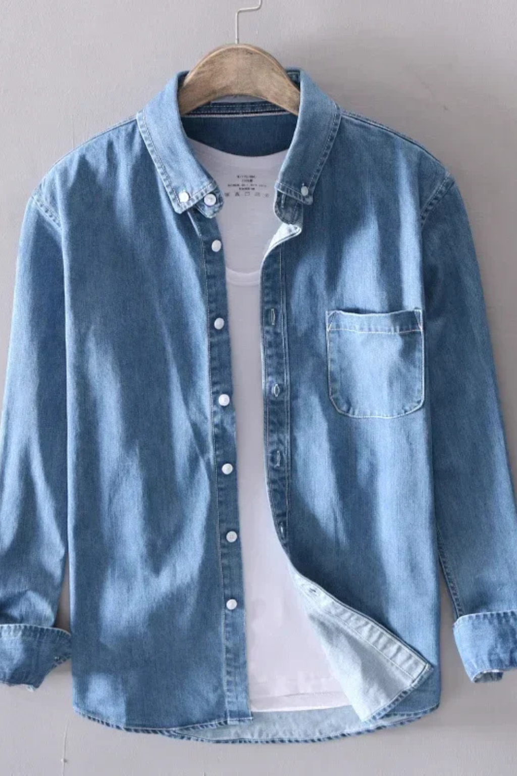 Heren Denim Overhemd Button-Down met Borstzak