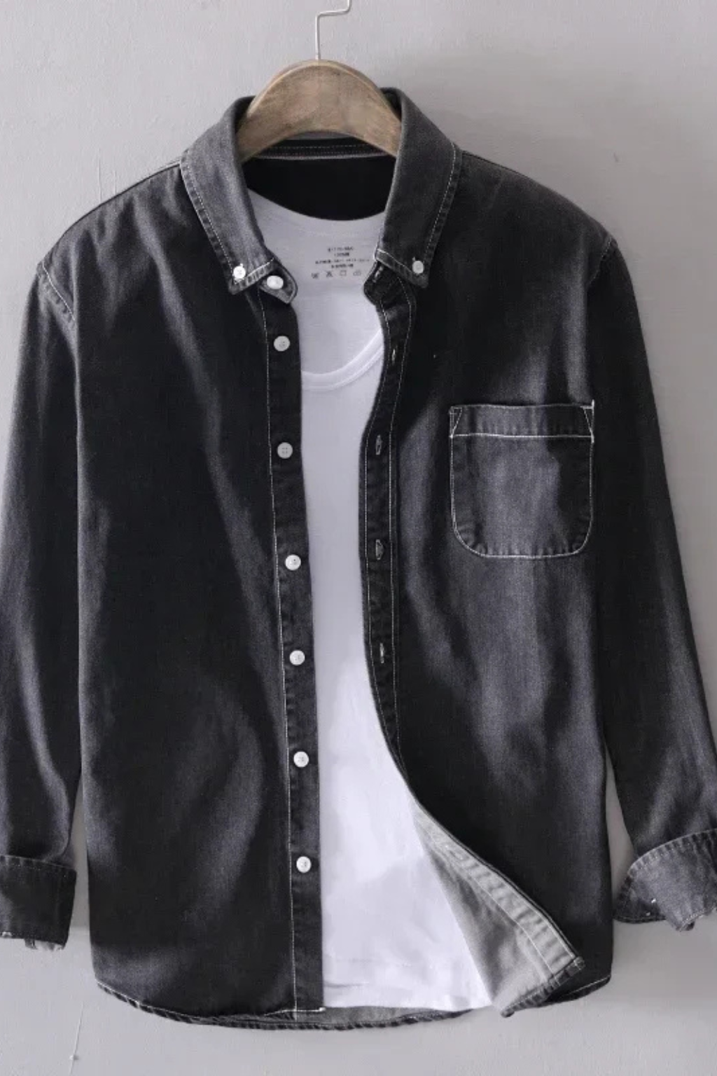 Heren Denim Overhemd Button-Down met Borstzak