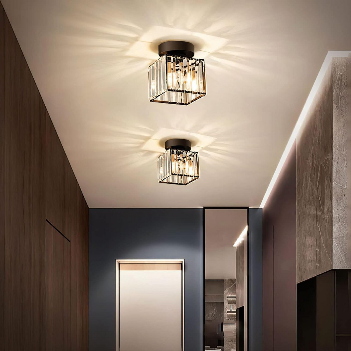 Plafondlamp Zwart met Kristallen Kap - Modern Design voor Hal en Woonkamer