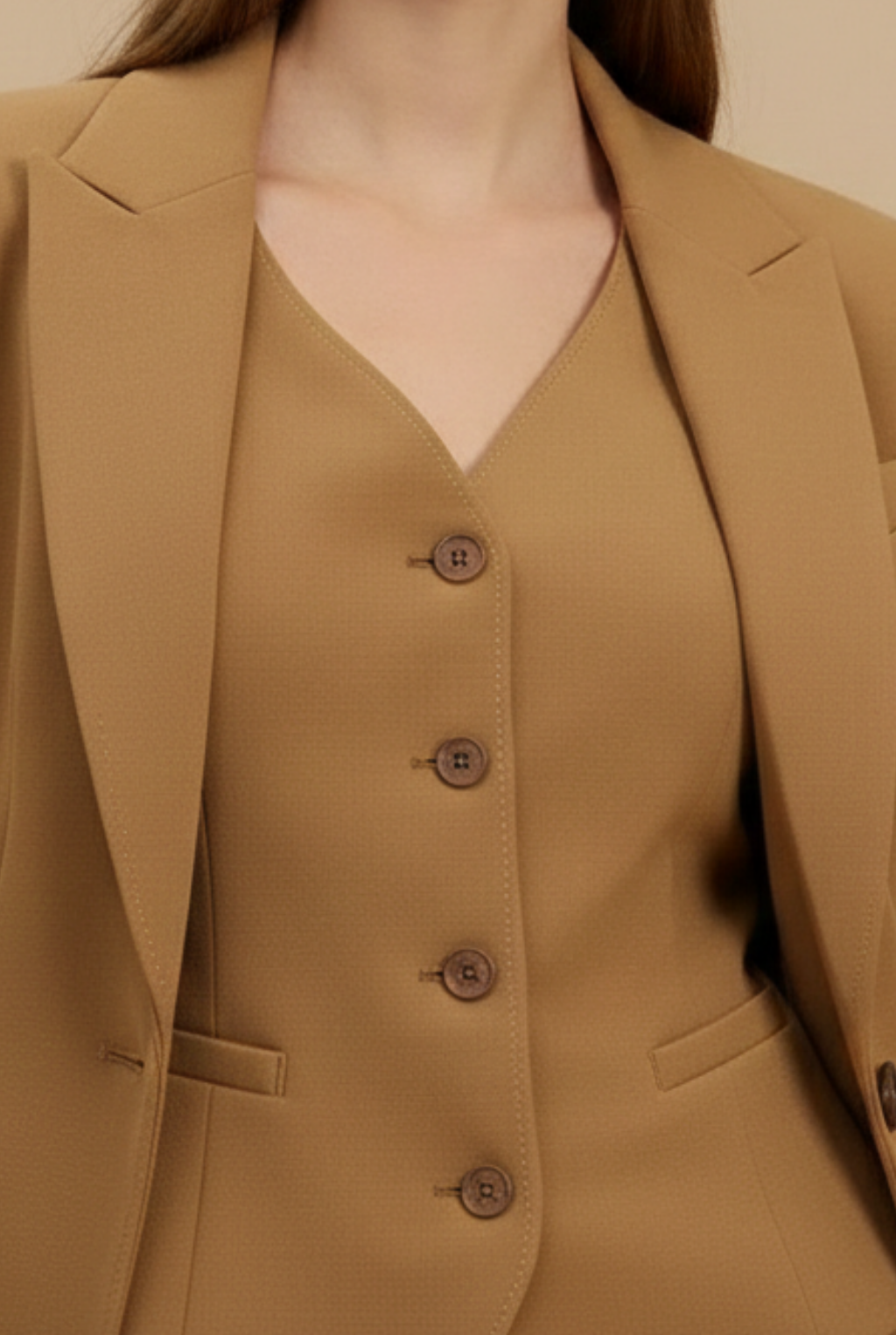 Dames Getailleerd Drie-Delig Set – Blazer met Knopen, Vest en Flared Broek voor Formele Gelegenheden