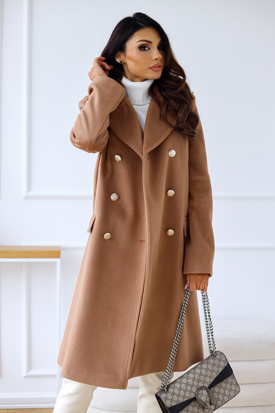 Wollen Dames Mantel met Twee Rijen Knopen – Warme Klassieke Look