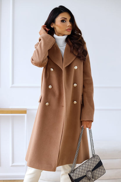 Wollen Dames Mantel met Twee Rijen Knopen – Warme Klassieke Look