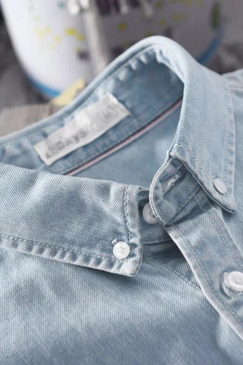 Heren Denim Overhemd Button-Down met Borstzak