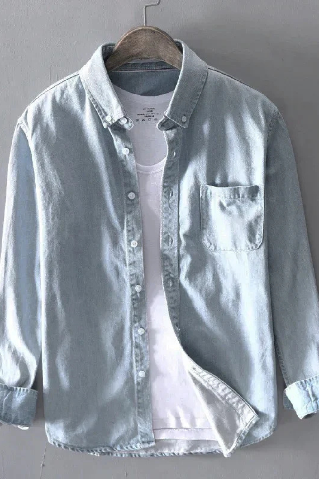 Heren Denim Overhemd Button-Down met Borstzak