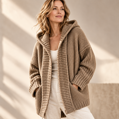 Dames Vest met Capuchon Grof Gebreid Longline Cardigan