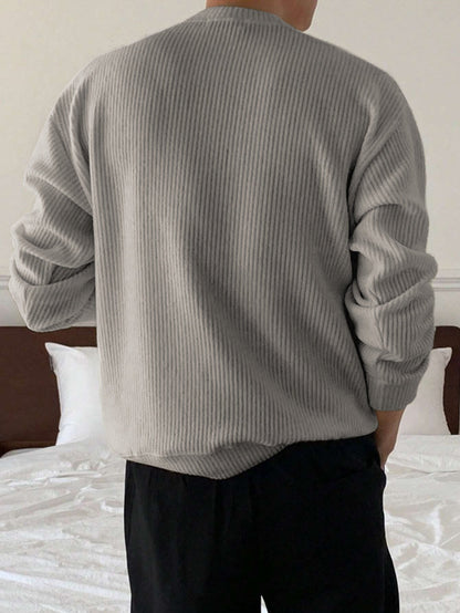 Heren Ribgebreide Crew-Neck Trui met Losse Pasvorm