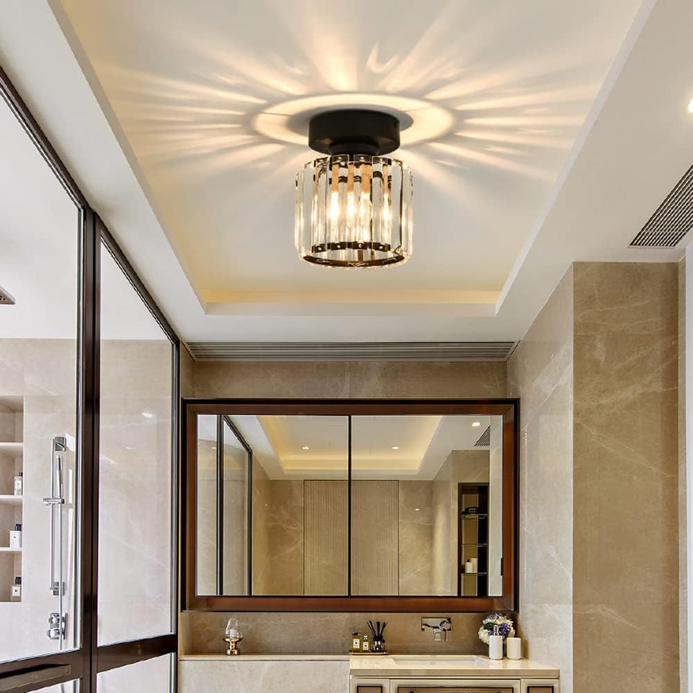 Plafondlamp Zwart met Kristallen Kap - Modern Design voor Hal en Woonkamer