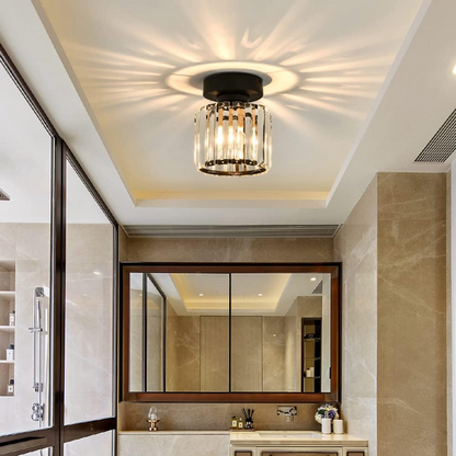Plafondlamp Zwart met Kristallen Kap - Modern Design voor Hal en Woonkamer