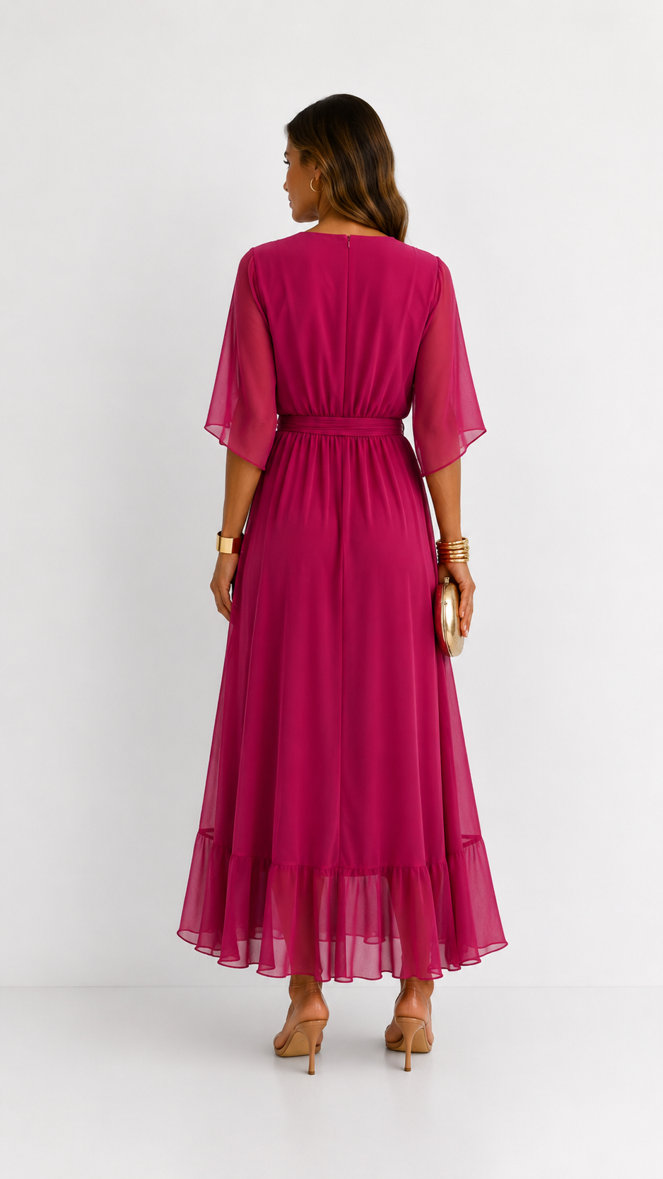 Dames Galajurk Chiffon met Portefeuille-Silhouet