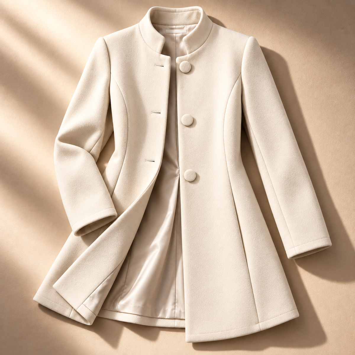 Dames Longline Jas met Staande Kraag en Taillenaad