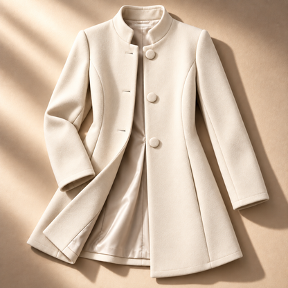 Dames Longline Jas met Staande Kraag en Taillenaad