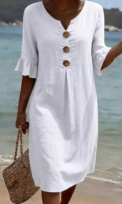 Dames Zomerjurk met Knoopsluiting en Losse Pasvorm