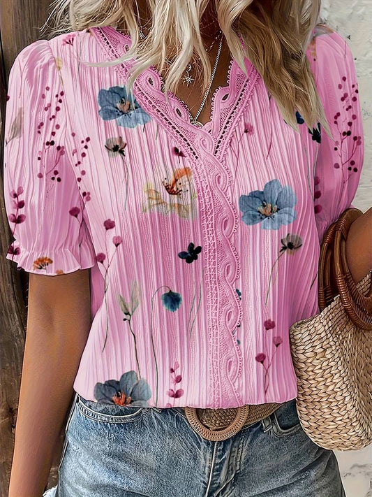 Juliette - Floral Lace-Trimmed Blouse