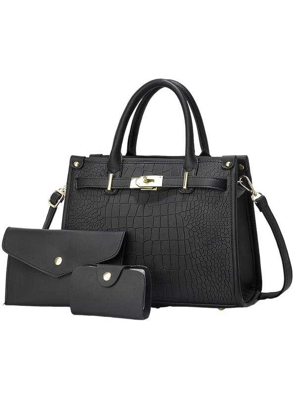 Dames Handtassenset met Crocoprint, Clutch en Pashouder