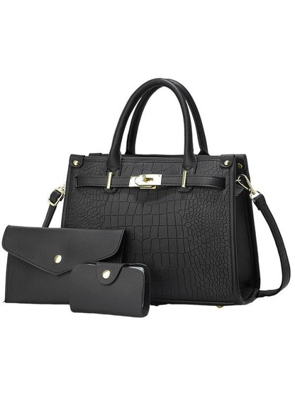 Dames Handtassenset met Crocoprint, Clutch en Pashouder