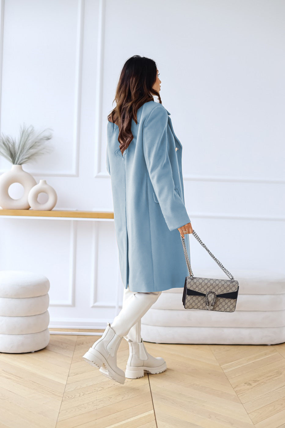 Wollen Dames Mantel met Twee Rijen Knopen – Warme Klassieke Look