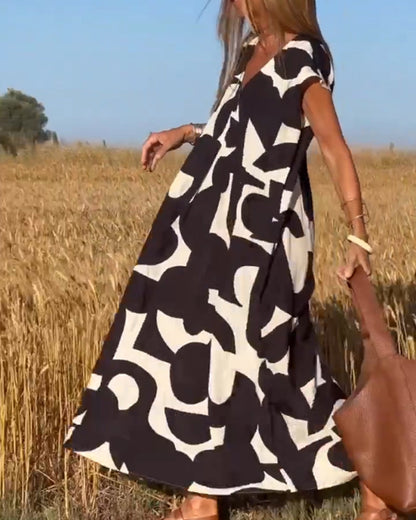 Sophie - V-hals Geprinte Maxi Jurk