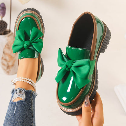 Dames Loafers met Strik - Lakleer Finish en Platformzool