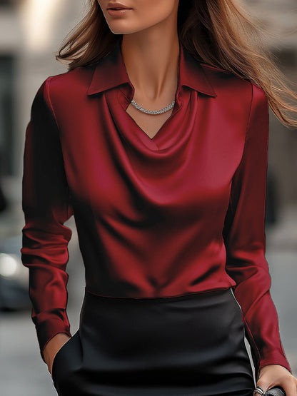 Dames Getailleerde Blouse – Met Draped Halslijn, Geschikt voor Werk en Dagelijks Gebruik