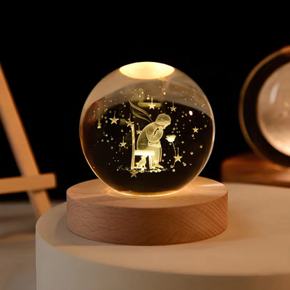 Lichtgevende Kristallen Bol met 3D Gravure Nachtlampje