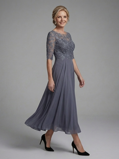 Dames Midi Jurk Kanten Bodice met Sheer Mouwen