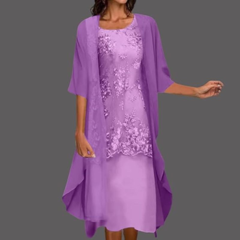 Dames Bruiloft Gast Jurk Kanten Midi met Chiffon Vest