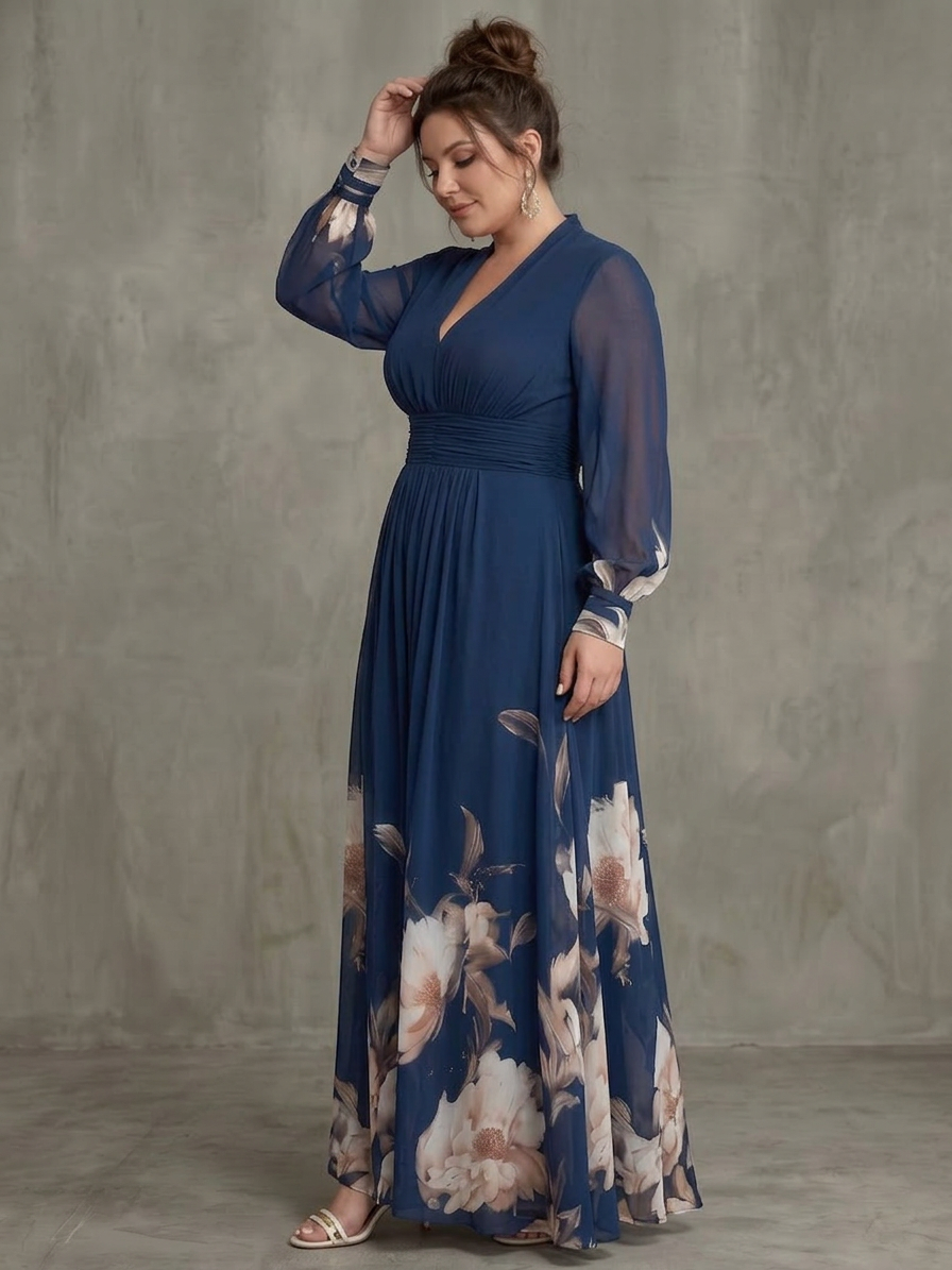 Dames Maxi Jurk met Transparante Mouwen en Plissérok