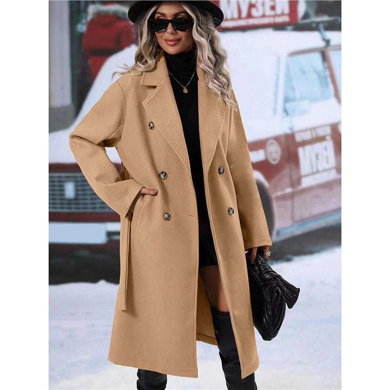 Dames Chique Trenchcoat – Dubbele Rij Knopen, Beige Waterafstotend, Perfect voor Lente en Herfst