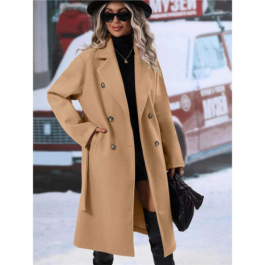 Dames Chique Trenchcoat – Dubbele Rij Knopen, Beige Waterafstotend, Perfect voor Lente en Herfst