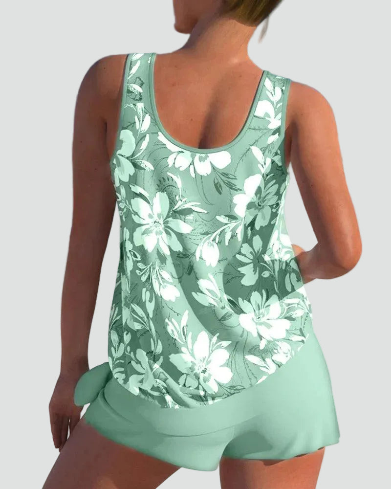 Dames Tankini Set met Bloemenprint - Vormgevend Model