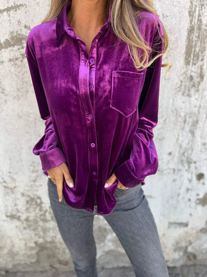 Dames Fluwelen Blouse met Lange Mouwen